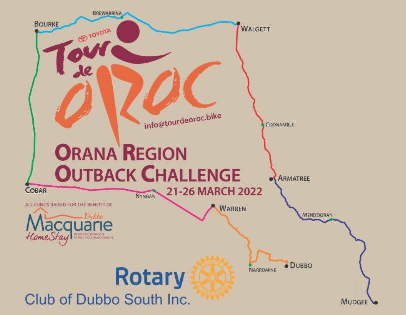 The Tour de OROC route for 2022, starting at Mudgee and to end at Dubbo. 
