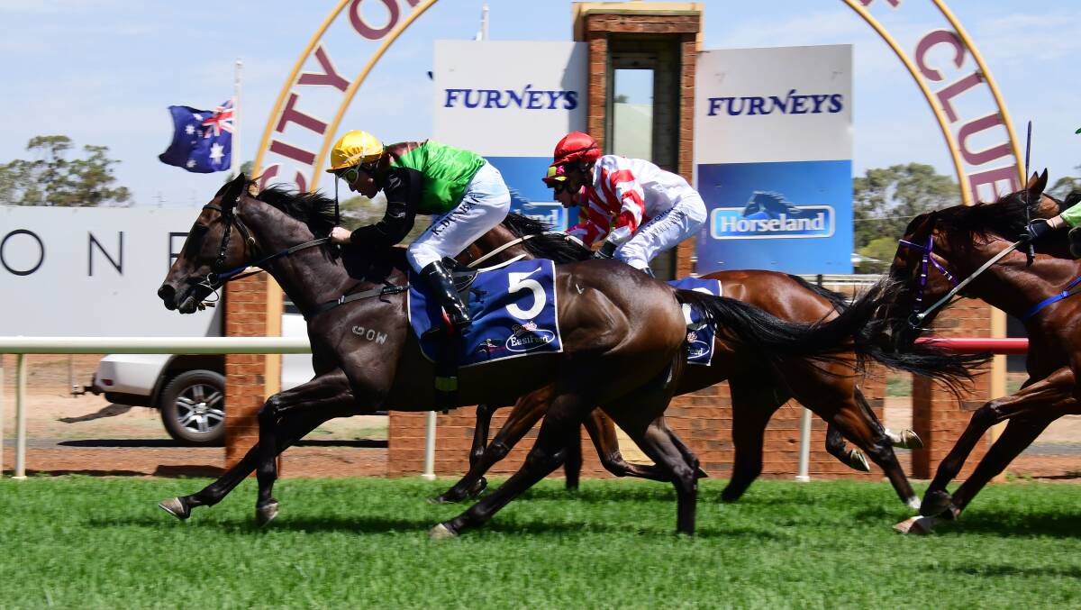 MAIDEN WIN: An unbothered Alaskan Aura crosses the finish line in Dubbo earlier in the year. PHOTO: BELINDA SOOLE.