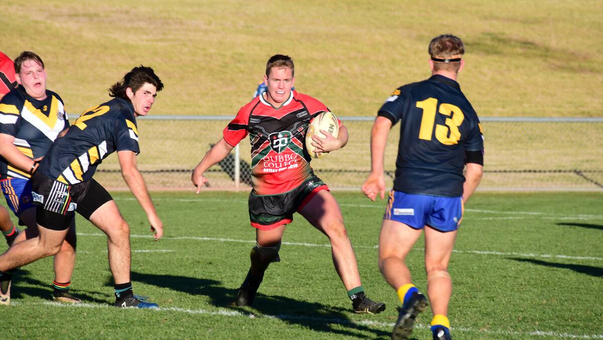 MOVING FORWARD: Dubbo's Harry Kreuger meets Dennison College's defence during 2019's Rugby League match. PHOTO: BELINDA SOOLE.