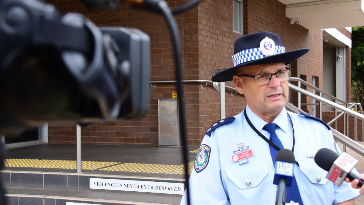 Inspector Dan Skelly addresses the media regarding Sunday's ram-raid theft. 