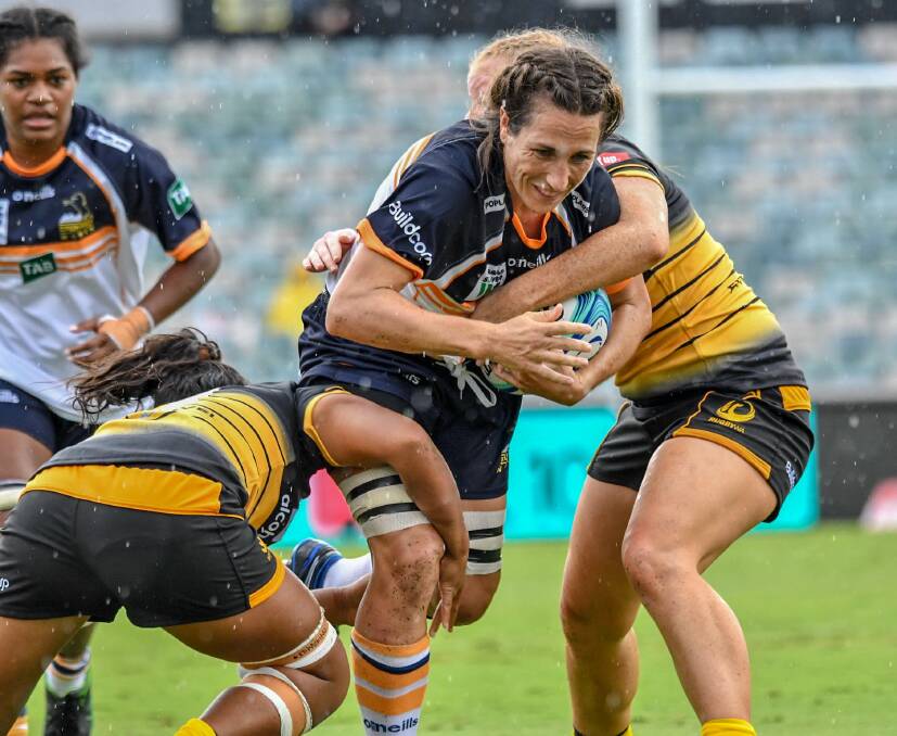 BEST AND FAIREST: Brumbies flanker Bec Smyth pushes through the WA defence during her first game of the season. PHOTO: Jayzie Photography