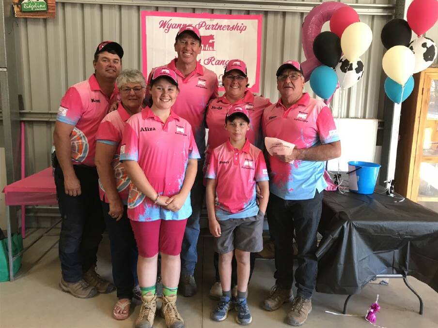 GIVING: Glenn McGrath at last year's Ladies Charity Day with Paula Purvis and other members of her family and farming partnership. PHOTO: CONTRIBUTED.