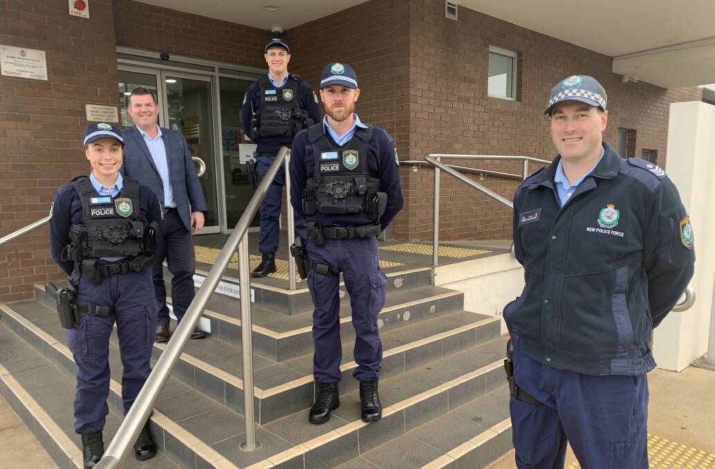 ON THE BEAT: Const. Sarah Maini, Dugald Saunders MP, Const Brendan Newman, Sharn Stewart and Sgt Justin Falkiner. PHOTO: SUPPLIED. 