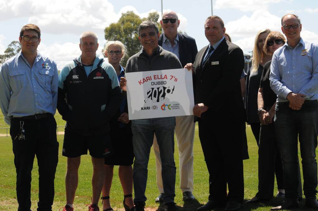 Hosting Rights: Rugby Union star Gary Ella, along with Councillor Greg Mohr and others during a visit to inspect the Apex Oval grounds on Thursday.