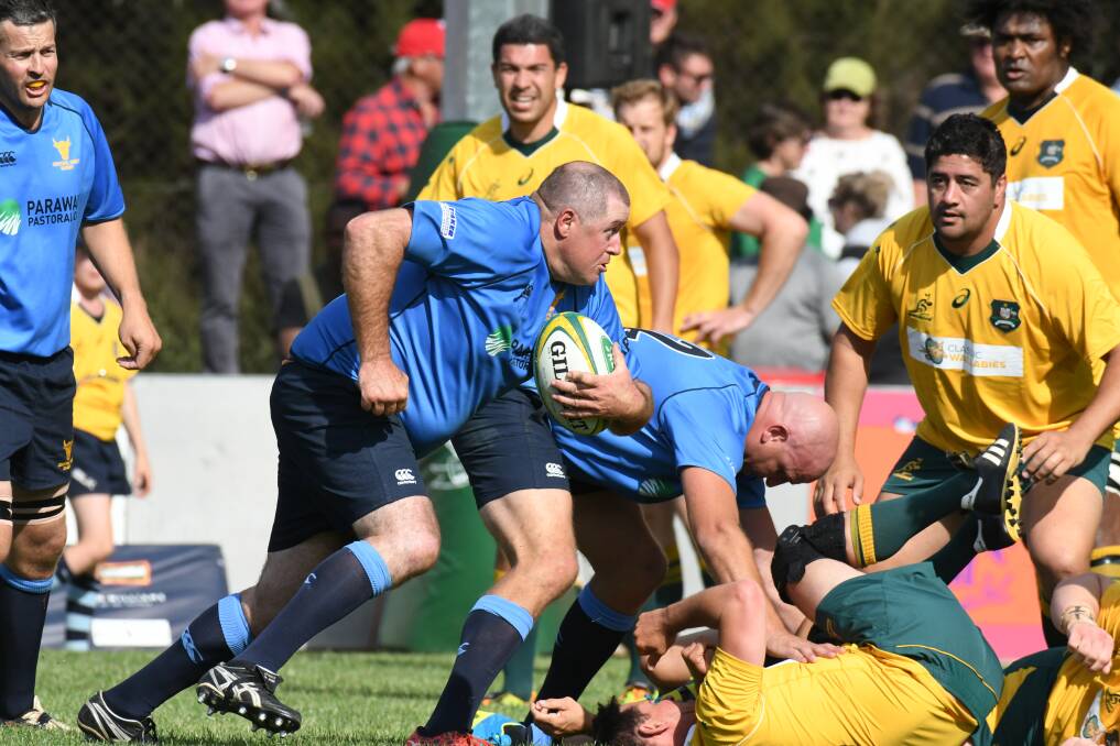 Turinui (right) was on field at the 2018 Classic Wallabies game held in Orange. PHOTO: JUDE KEOGH.