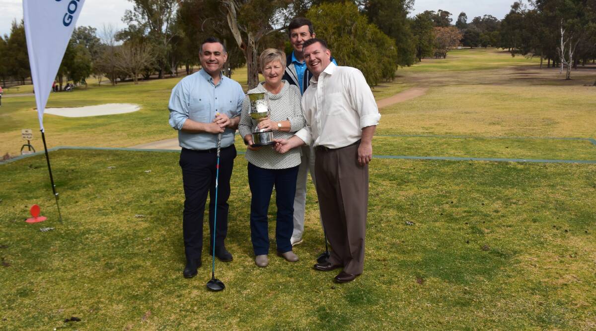 John Barilaro MP, Dubbo Golf Club's Kerrie Osborne and Niall McNichol and Dugald Saunders during the event's announcement in 2018. 