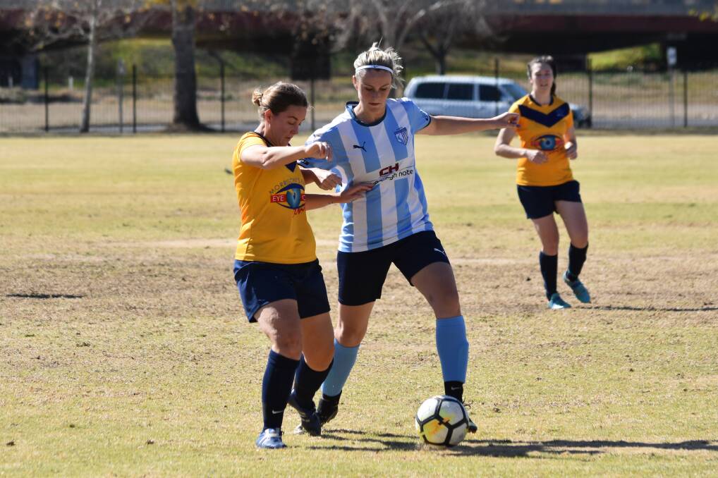 Unbeaten: Macquarie United's Dana Taylor pictured during their latest, history setting win over the RSL 78's. Photo: Kerry Moore.