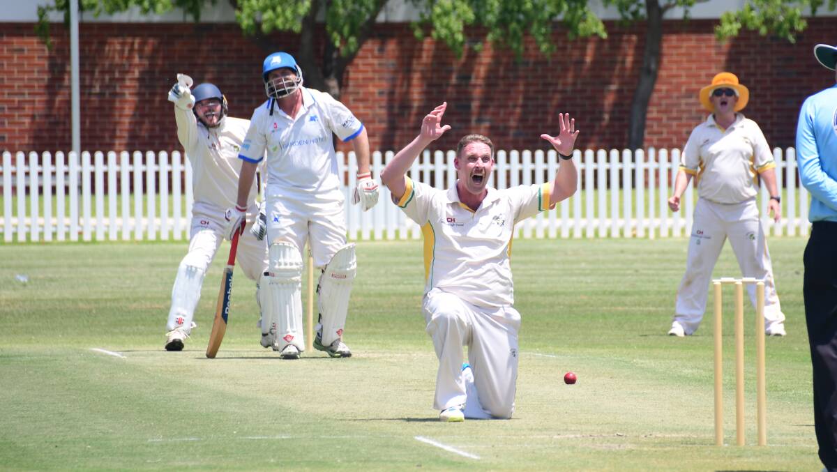 CHEER: Adam Wells celebrates during his bowling attack on Saturday. PHOTO: AMY MCINTYRE.