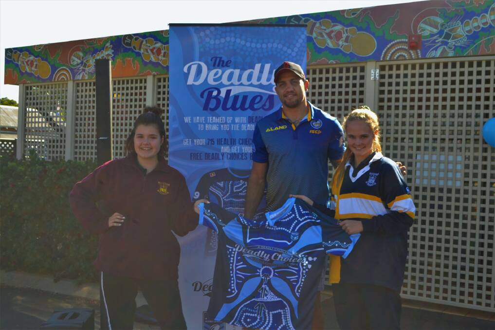 Wellington Cowboys junior Blake Ferguson during a visit to the town to promote Indigenous health. 