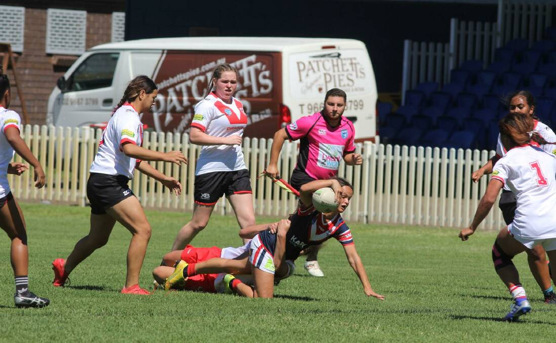 EASTBOUND: Sydney Roosters' Taneka Todhunter in action during a recent Tarsha Gale Cup trial win. PHOTO: SYDNEY ROOSTERS.