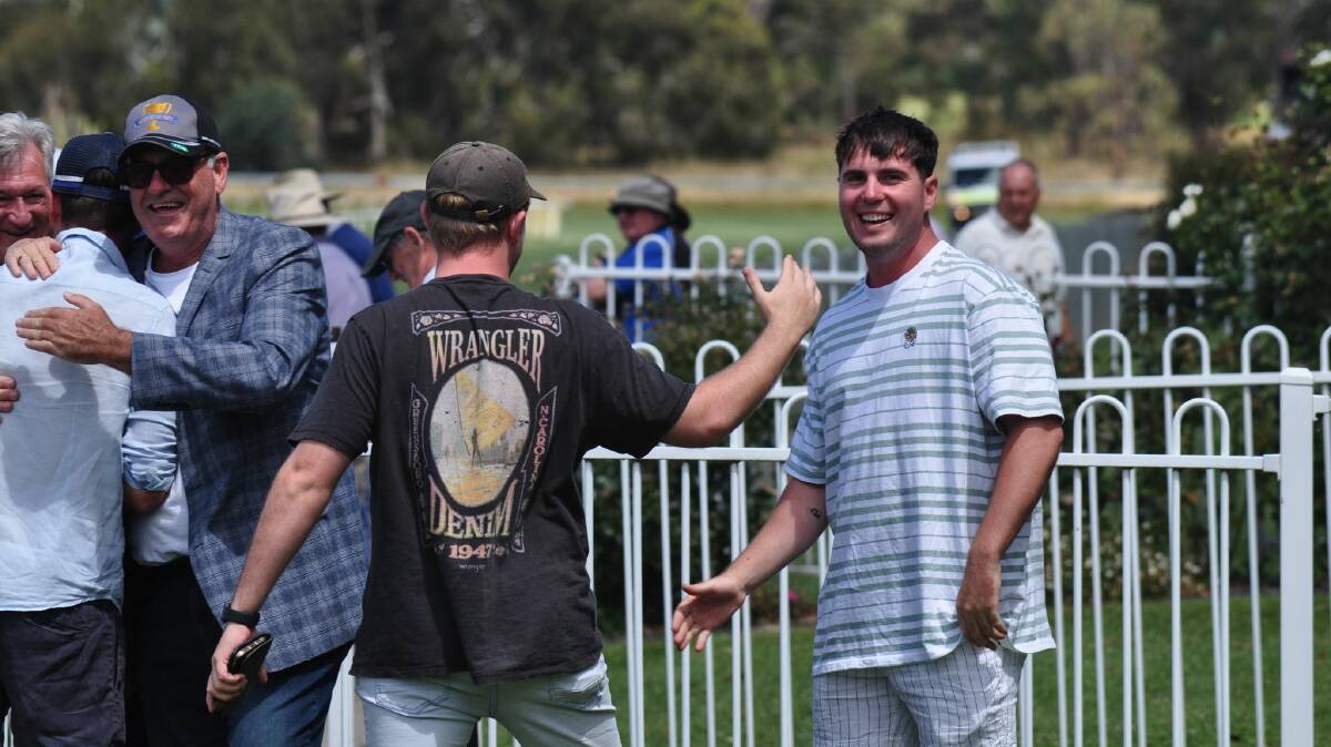 Clint Lundholm's brother Dane celebrates the victory. Picture by Lachlan Harper 