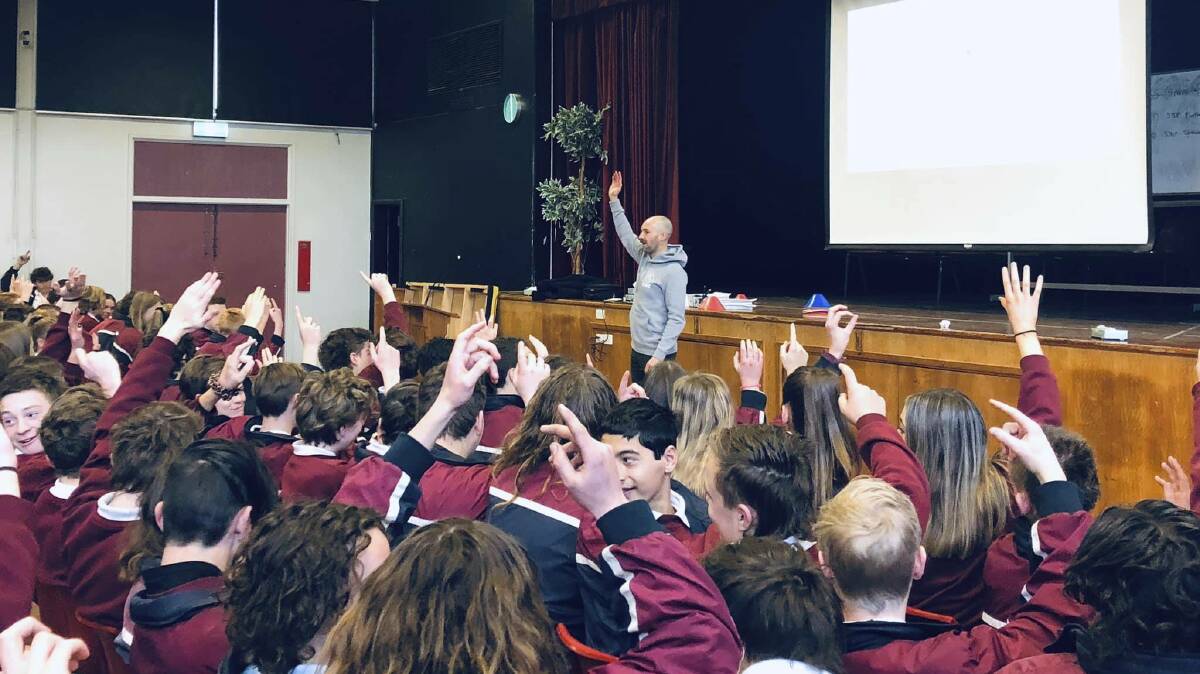 Pat Cronin Foundation educator Ben O'Toole conducts an education session with secondary school students. Picture: supplied
