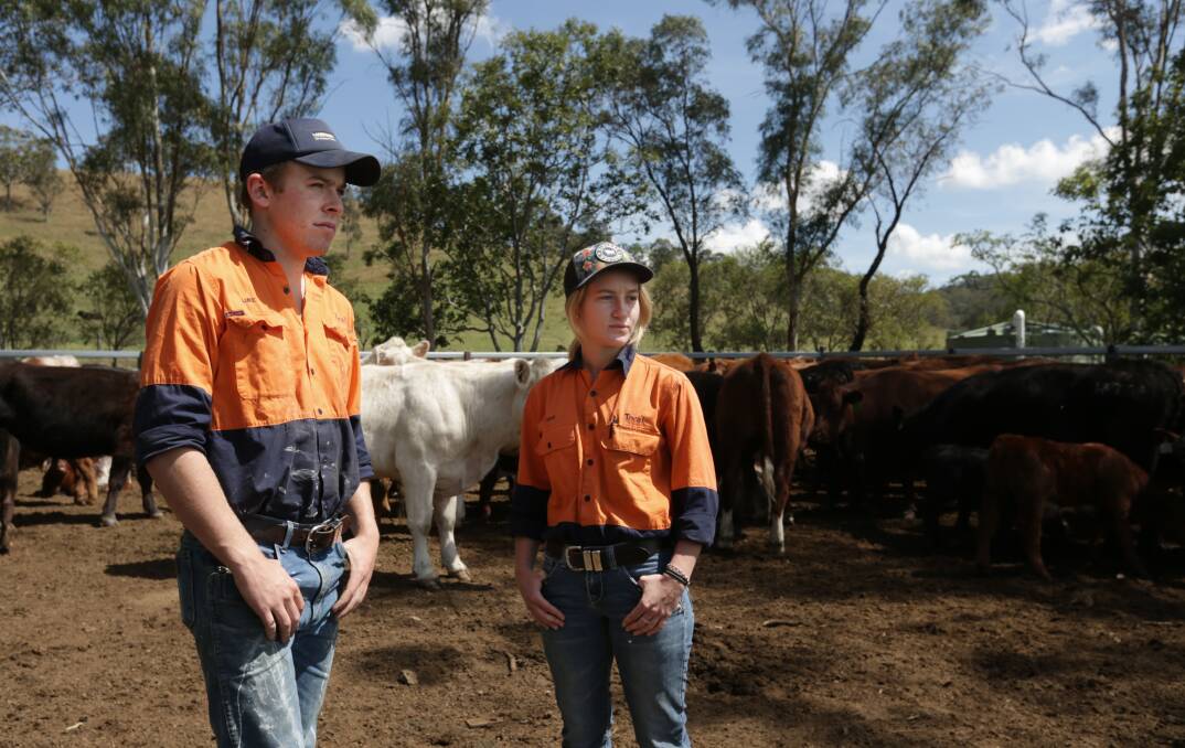LOOKING FOR SOLUTIONS: Tocal Agricultural College students Luke Richards and Catherine Mitchell, both 19, will contribute to the NSW Youth Drought Summit to be held in Lake Macquarie this week. Picture: Simone De Peak 