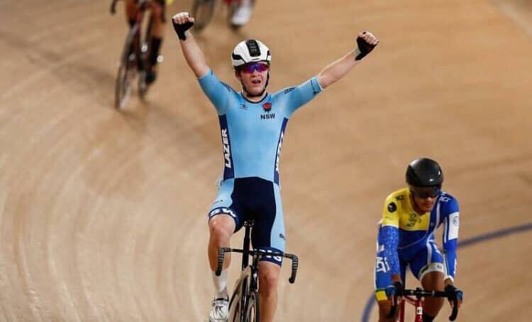 AUSTRALIA'S BEST: Kurt Eather celebrates his points race win at the Elite and Under 19 Track Cycling Championships. Photo: SUPPLIED
