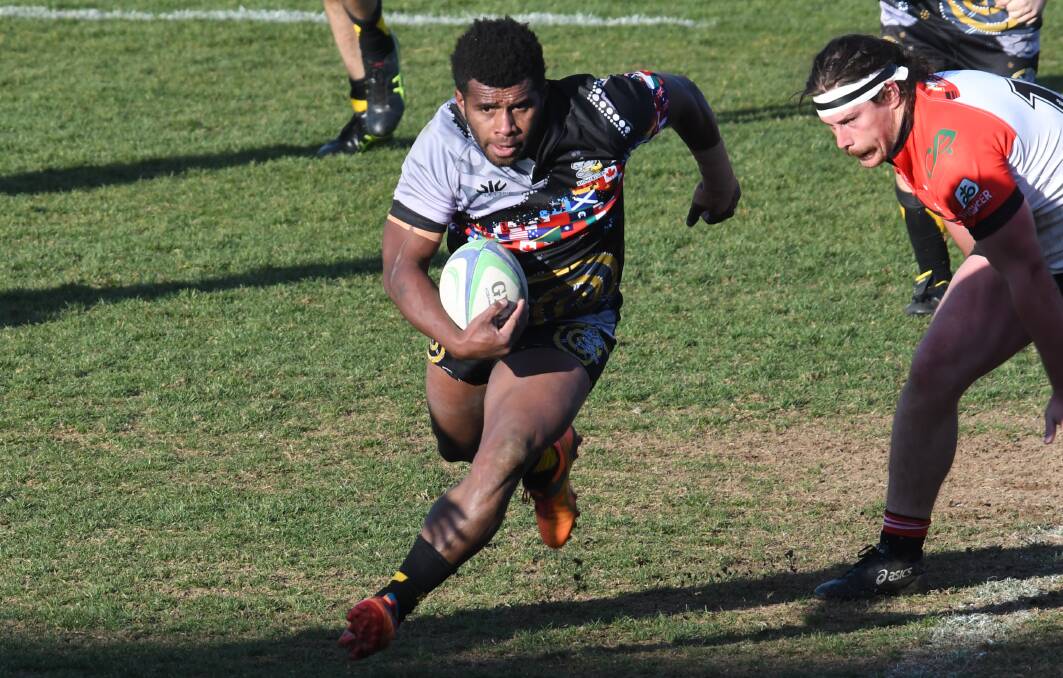 CELEBRATED: Fijian Nacewa Nalagi scored a try for the Rhinos on Saturday. Photo: AMY MCINTYRE