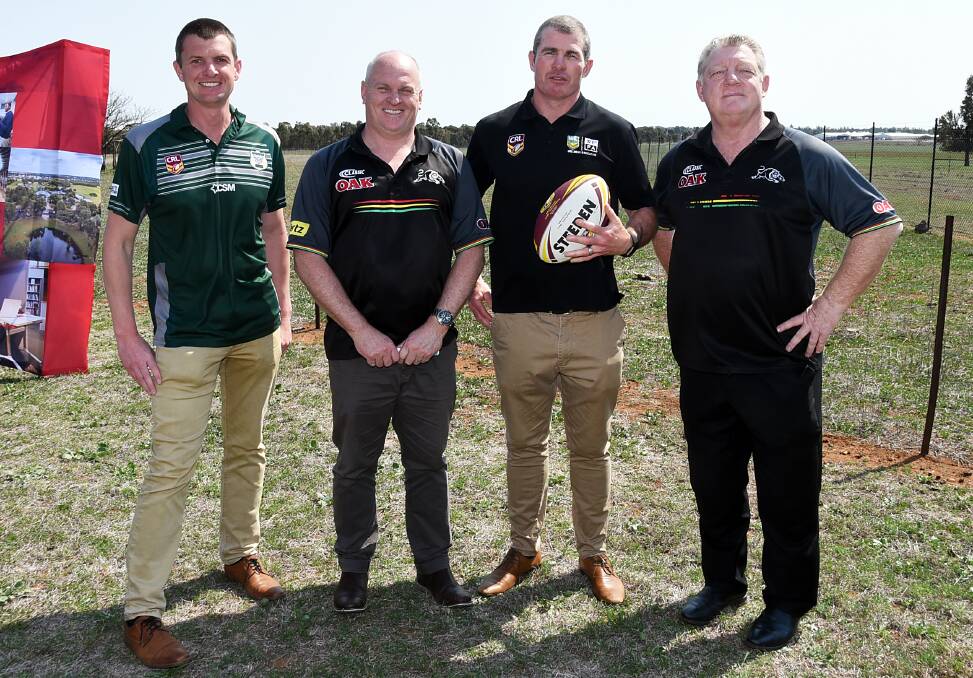 COUP: Country Rugby League's Peter Clarke, Penrith high performance manager Matt Cameron, Andrew Ryan and Penrith general manager Phil Gould. Photo: BELINDA SOOLE