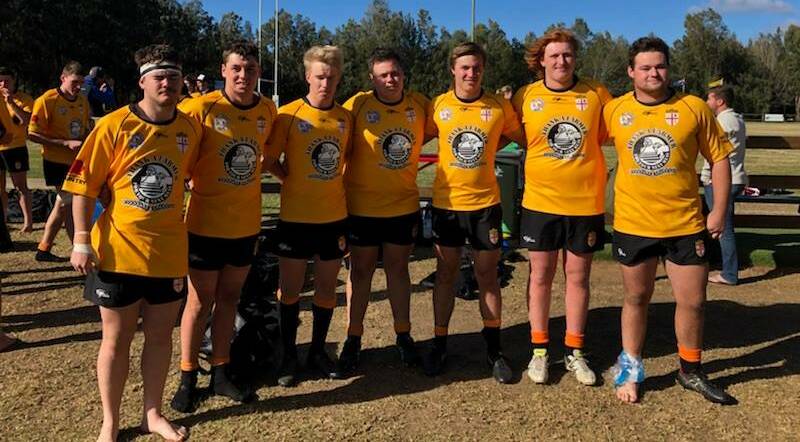 Dubbo's Pat Berryman (third from left) and Josh Jasprizza (far right). Photo: CENTRAL WEST RUGBY
