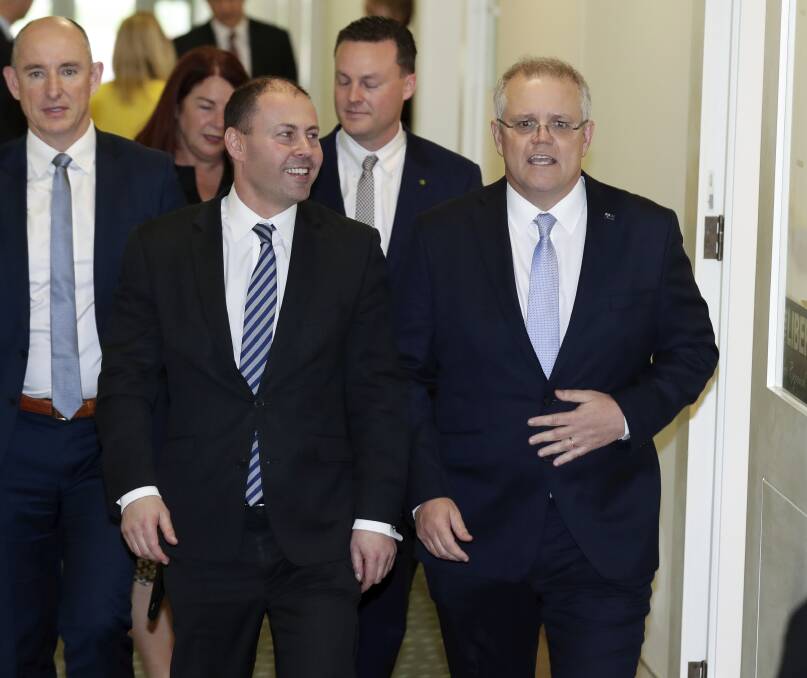 Australia's Prime Minister designate Scott Morrison (right) with his deputy Liberal leader Josh Frydenberg. Photo: 