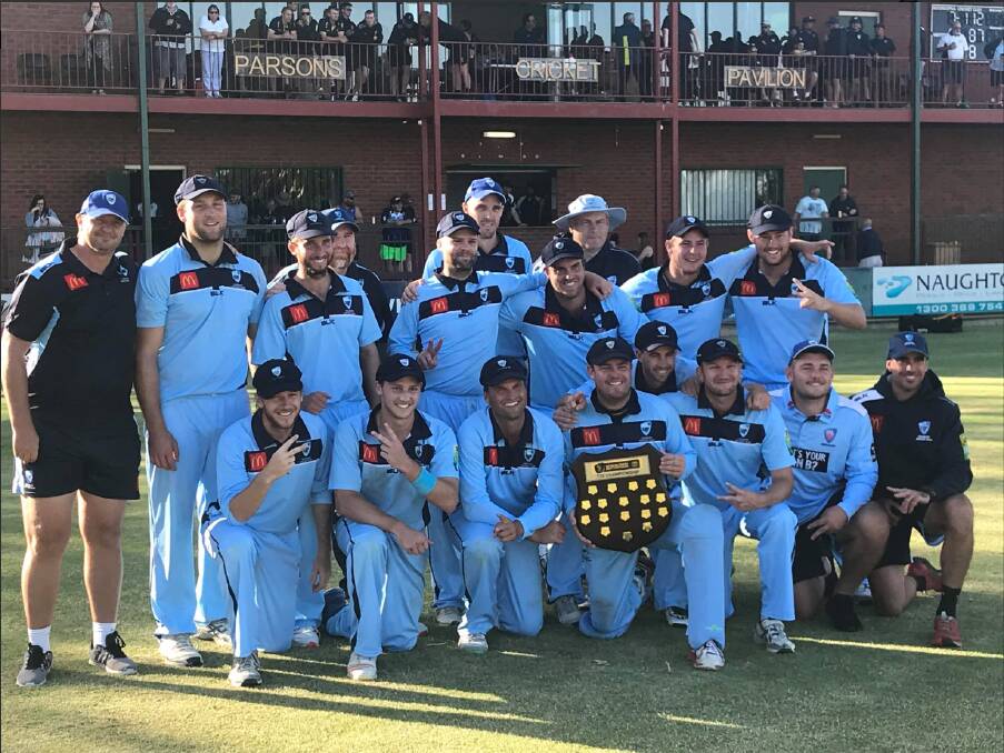 NUMBER ONE: Ben Patterson (kneeling, second from left) with his Twenty20 Country Championship winning Bush Blues. Photo: CRICKET AUS PATHWAY TWITTER