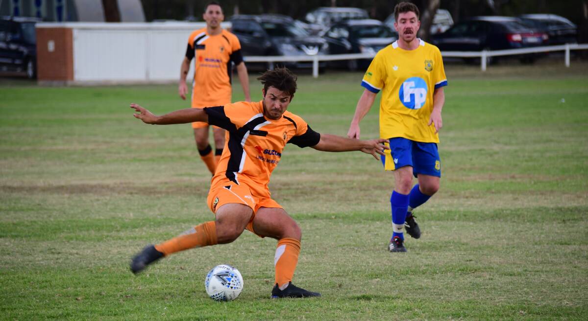 FIRING: Brody Austin, pictured in an earlier round, slotted two in Dubbo FC Bulls' 4-0 win over Macquarie United on Sunday. Photo: AMY MCINTYRE