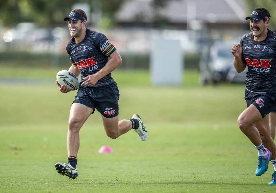 LOVE OF THE GAME: Penrith Panthers Isaah Yeo (left) and Reagan Campbell-Gillard during a recent training run. Photo: PENRITH PANTHERS