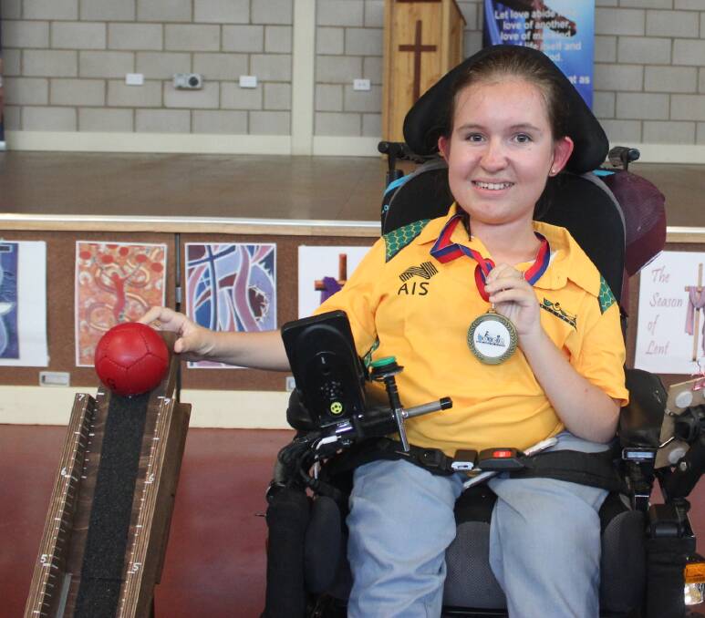 The students at St Mary's Primary School were "fascinated" by Jamieson's story and demonstration of the sport boccia. Photos: JENNIFER HOAR