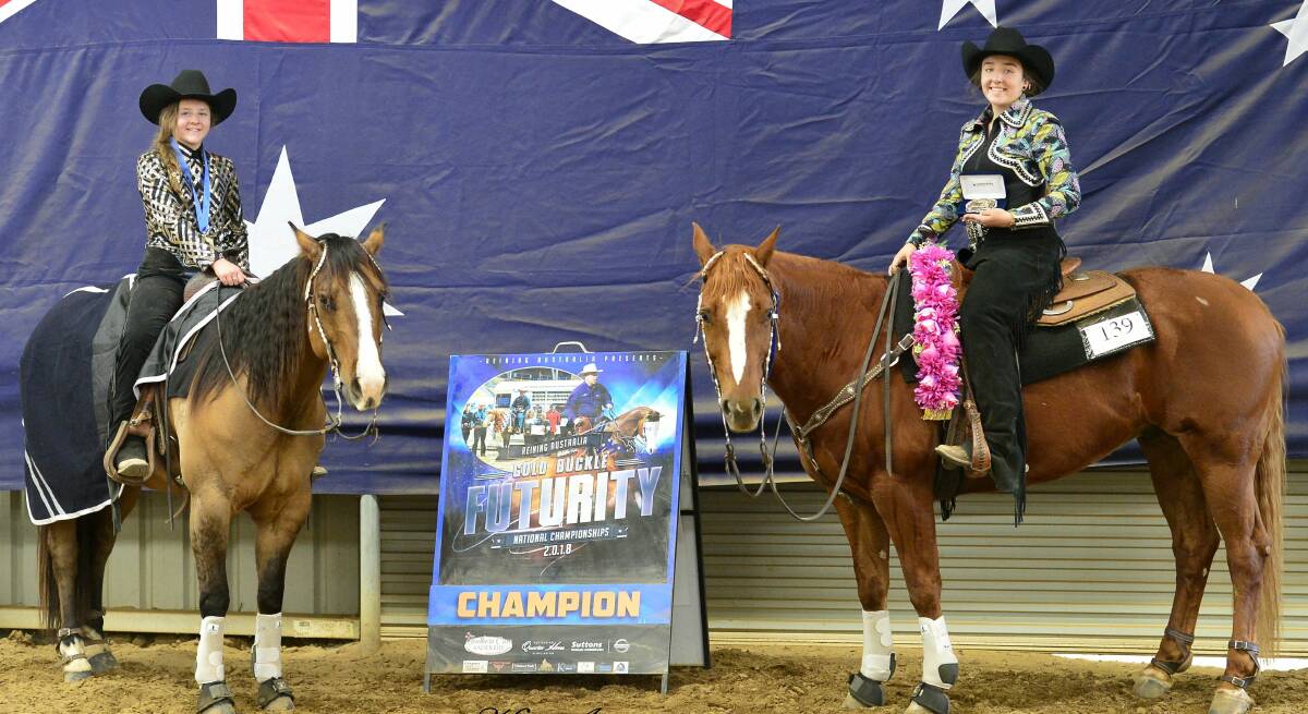 CHAMPIONS: Mendooran sisters Kasey and Ally Bogie both won reining national titles last week. Photo: KEN ANDERSON EQUINE PHOTOGRAPHY