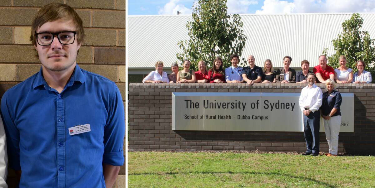 Junior Medical Officer Dr Troy Gersbach (left) and staff at the University of Sydney, School of Rural Health in Dubbo. Photo: JENNIFER HOAR/ SUPPLIED
