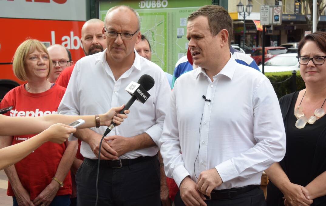 SPEAKING OUT: Dubbo Country Labor candidate Stephen Lawrence (right) with NSW opposition leader Luke Foley at Dubbo earlier this year. Photo: MARK RAYNER