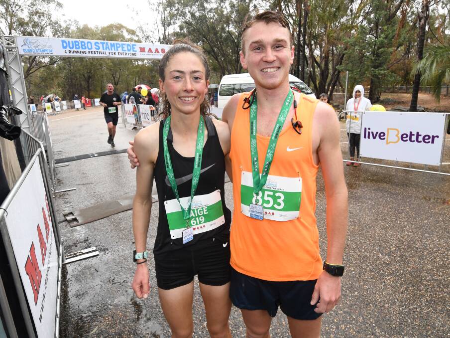 DOUBLE DOUBLE: Paige Campbell and Josh Torley set new male and female course records in the Dingo Dash 5.3km and Cheetah Chase 10km. Photo: AMY MCINTYRE