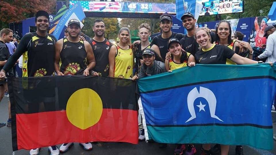 SQUAD GOALS: Dubbo's John Hill (back, fourth from right) and Brewarrina's Michaela Skuthorpe (far right) completed the 2018 New York Marathon.