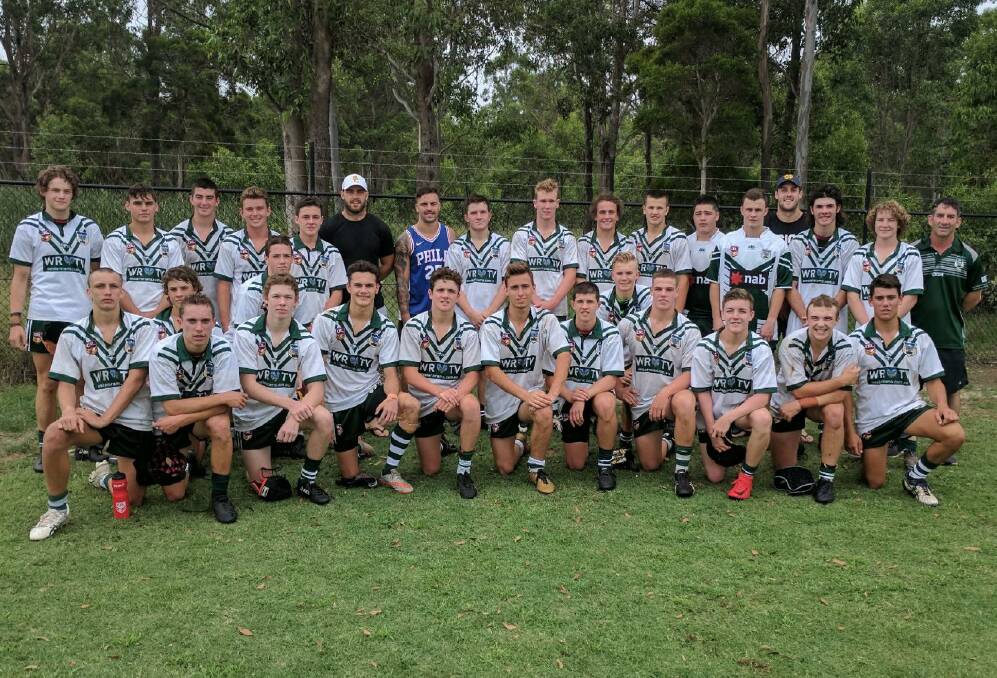 INSPIRING THE NEXT GENERATION: Kaide Ellis, Wayde Egan and Isaah Yeo with the Western Rams 16s on Sunday. Photo: WESTERN RAMS