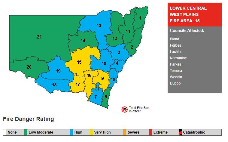 Fire permits have been suspended and warnings put in place as the weather heats up across the Central West. Image: NSW RFS.