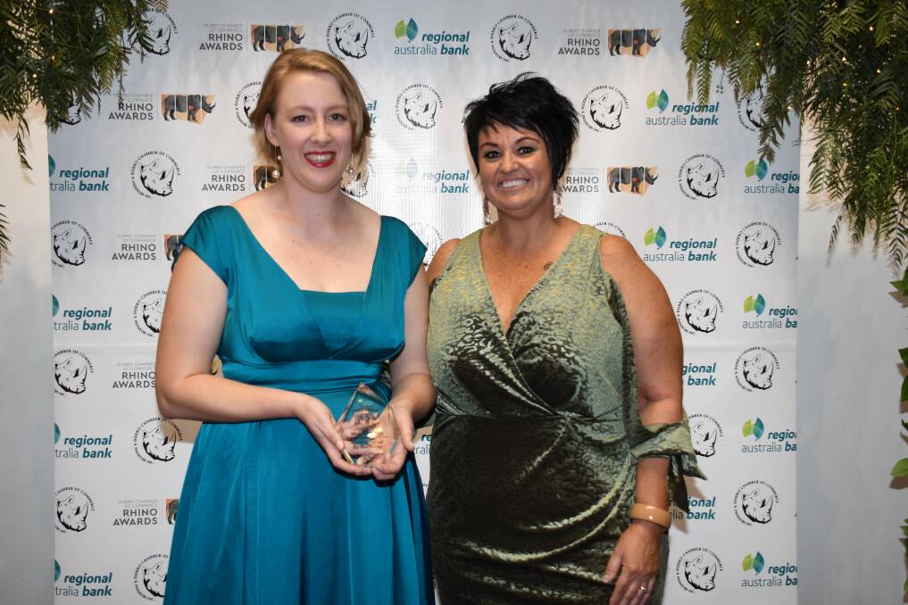 Setting the standards: Sarah Stanford accepting the Outstanding Young Employee Rhino Award from Terri-lee Leach, for her amazing efforts after standing out in a what was a very competitive field. Photo: File.