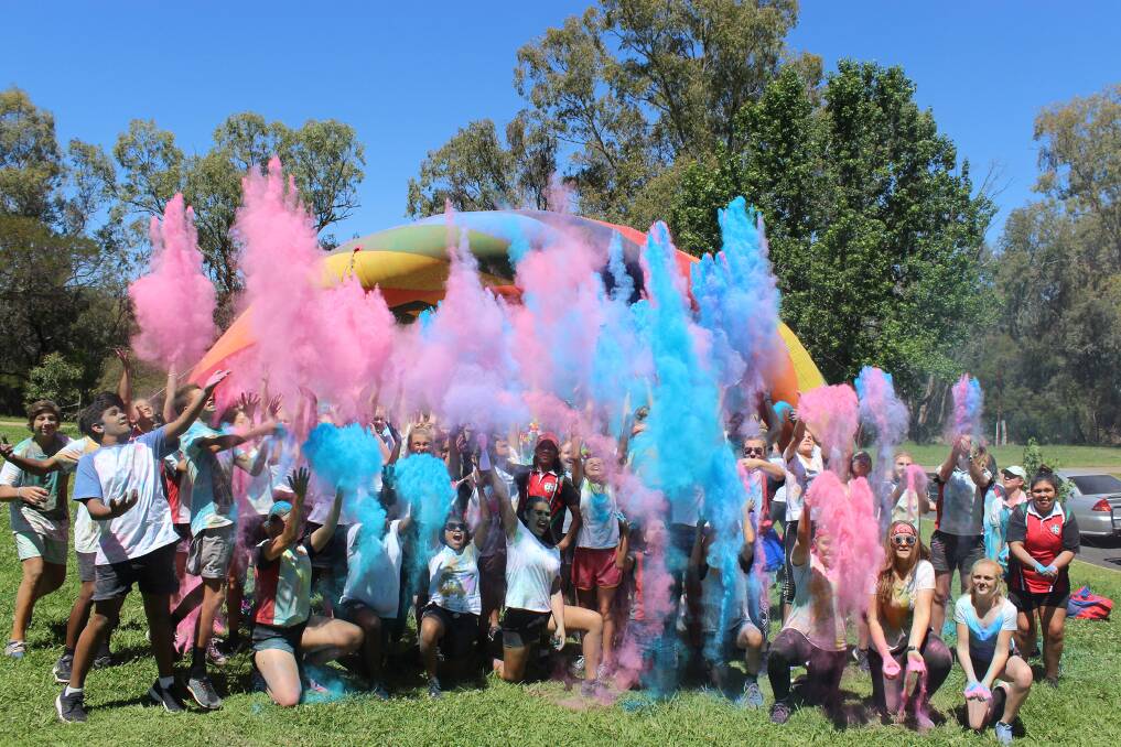 Explosion of colour: Students from Dubbo College recently hosted a colour run in order to raise funds for water refilling stations across three campuses. Photo: Supplied.