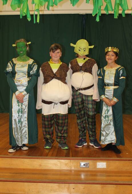 Green with envy: Marshir Towers, Brock Armstrong, Genna Campbell and Taniesha Wilson were main characters in the production of ‘Shrek Rocks North' which needed three shows due to its popularity. Photo: Supplied.
