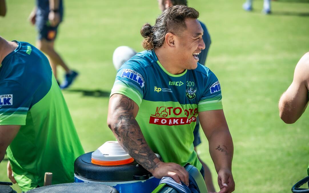 READY TO GO: Josh Papalii cut a relaxed figure at Raiders training this week. Picture: Karleen Minney