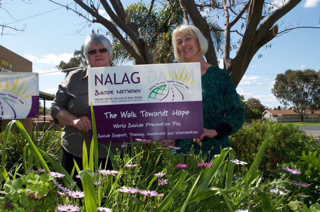 Dubbo Loss and Grief (NALAG) centre manager Trudy Hanson, pictured with volunteer Jennifer Perino, says Saturday's Walk Towards Hope is about raising awareness about suicide. Photo: CONTRIBUTED