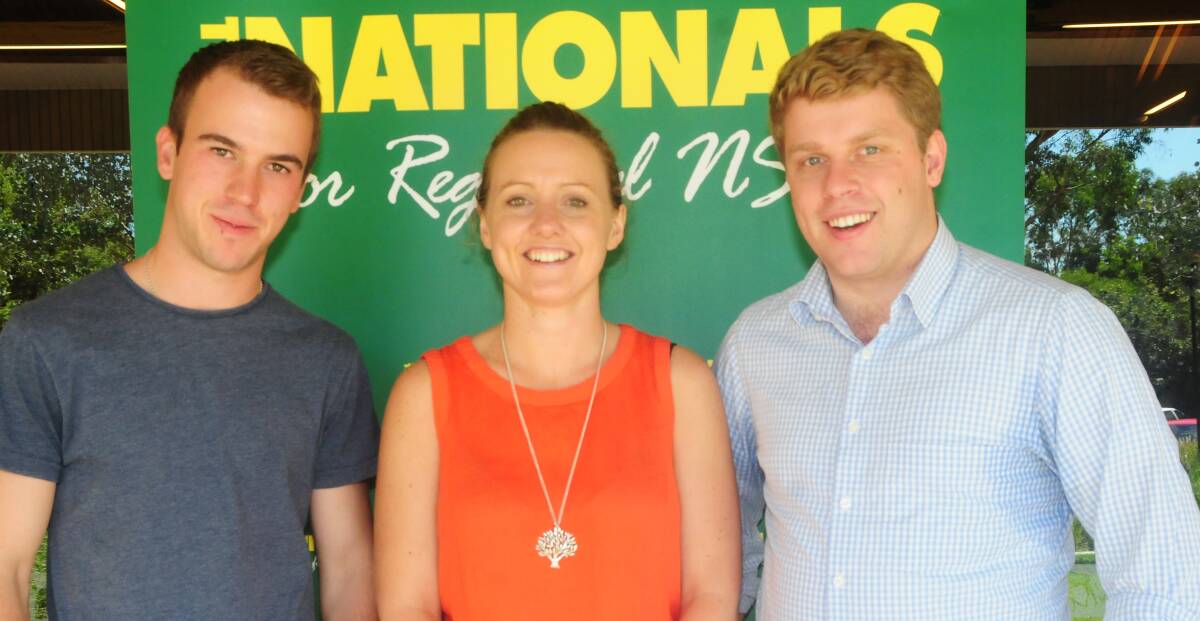 NSW Young National of the Year, Zach Lederhose, outgoing chairman Felicity Walker and incoming chairman Dom Hopkinson at the Young Nationals annual general meeting in Dubbo.  
Photo: KATHRYN O'SULLIVAN