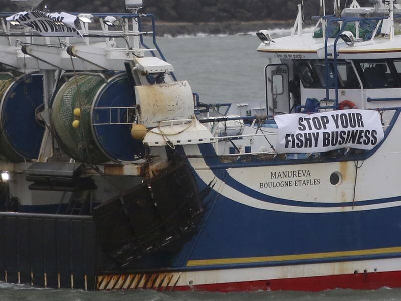 French fishing boats have blocked the entrance to the port of Calais in France in a protest.