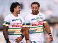 Xavier Savage (L) reckons he and Sebastian Kris could be the Raiders' new 'Leipana' duo. (James Gourley/AAP PHOTOS)