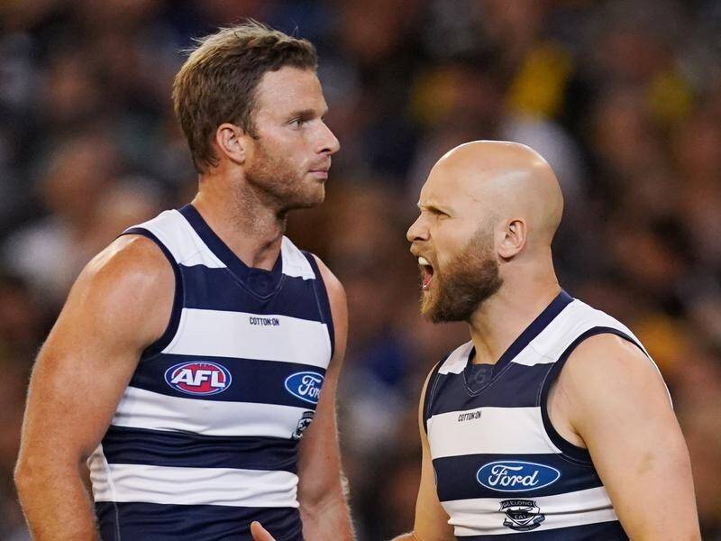 Gary Ablett (r) may have played his last AFL game after Richmond knocked the Cats out of the finals.