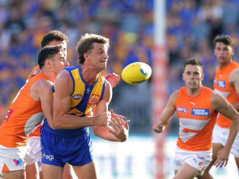 GWS heaped the pressure on West Coast all day in romping to a heavy victory. (Richard Wainwright/AAP PHOTOS)