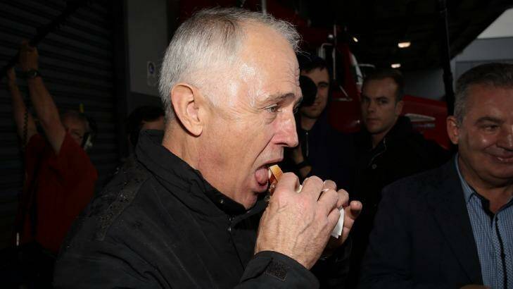 Prime Minister Malcolm Turnbull had a sausage when he visited Sydney Truck and Machinery in Sydney in June. Photo: Andrew Meares