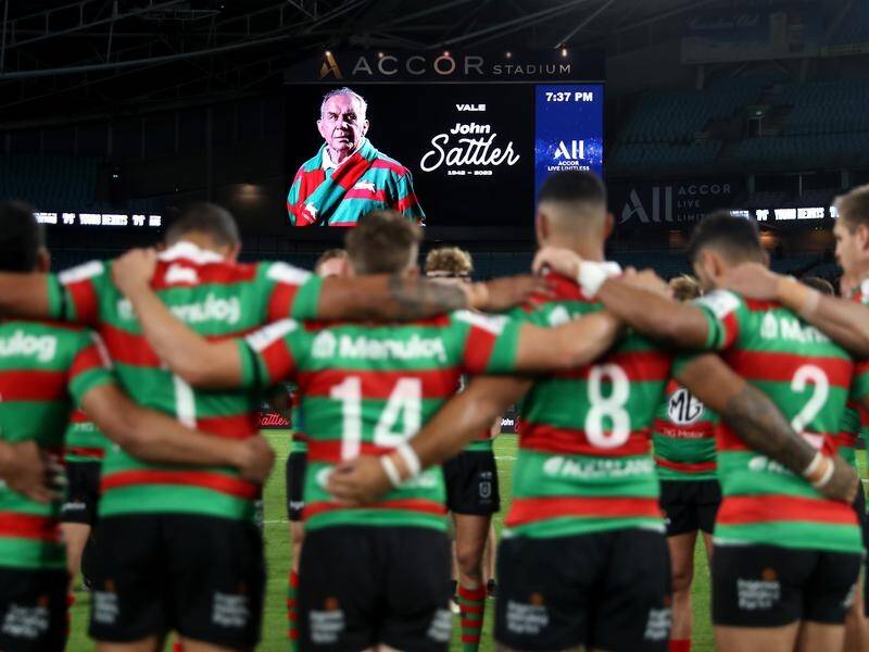 South Sydney paid tribute to club legend John Sattler with a nail-biting 13-12 win over Manly. (Brendon Thorne/AAP PHOTOS)