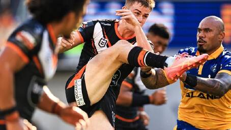 Young gun Lachlan Galvin will return from suspension for Wests Tigers against the Panthers. (Mark Evans/AAP PHOTOS)