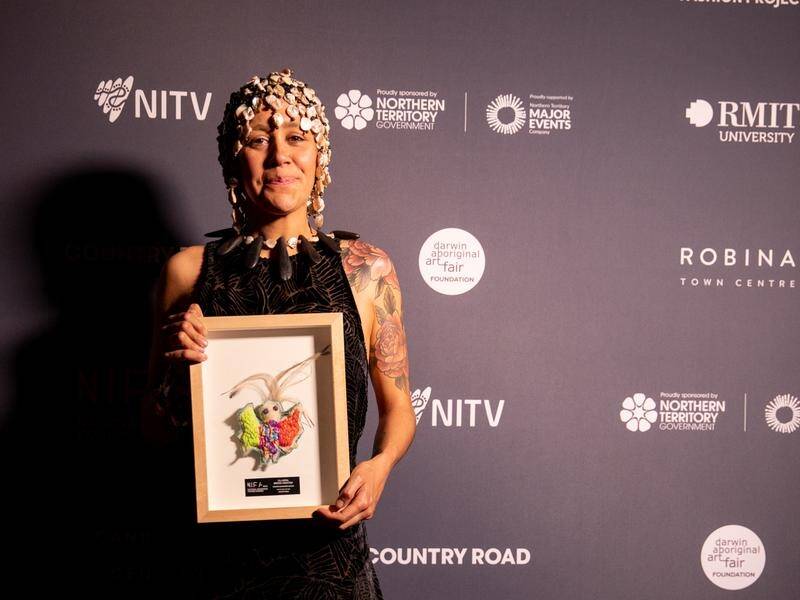 Lillardia Briggs-Houston was voted best Fashion Designer at the National Indigenous Fashion Awards. (Esther Linder/AAP PHOTOS)