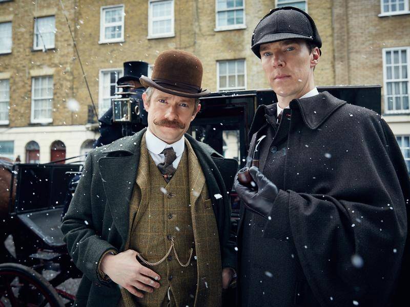 Sherlock, with Benedict Cumberbatch (R) and Martin Freeman, is shortlisted for best UK crime drama.