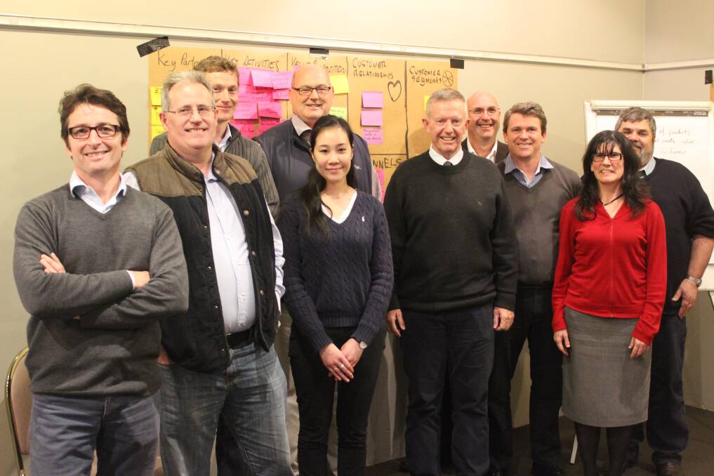 Cameron Crowley (left) and Parkes MP Mark Coulton (sixth from left) take part in a strategic planning workshop following the receipt of a dollar-for-dollar grant of almost $1 million by Maverick Biomaterials Pty Ltd. 						      Photo: Contributed