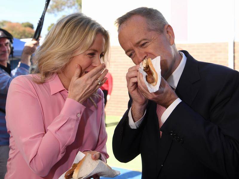 Opposition Leader Bill Shorten ate a "democracy sausage" in his Melbourne electorate on Saturday.